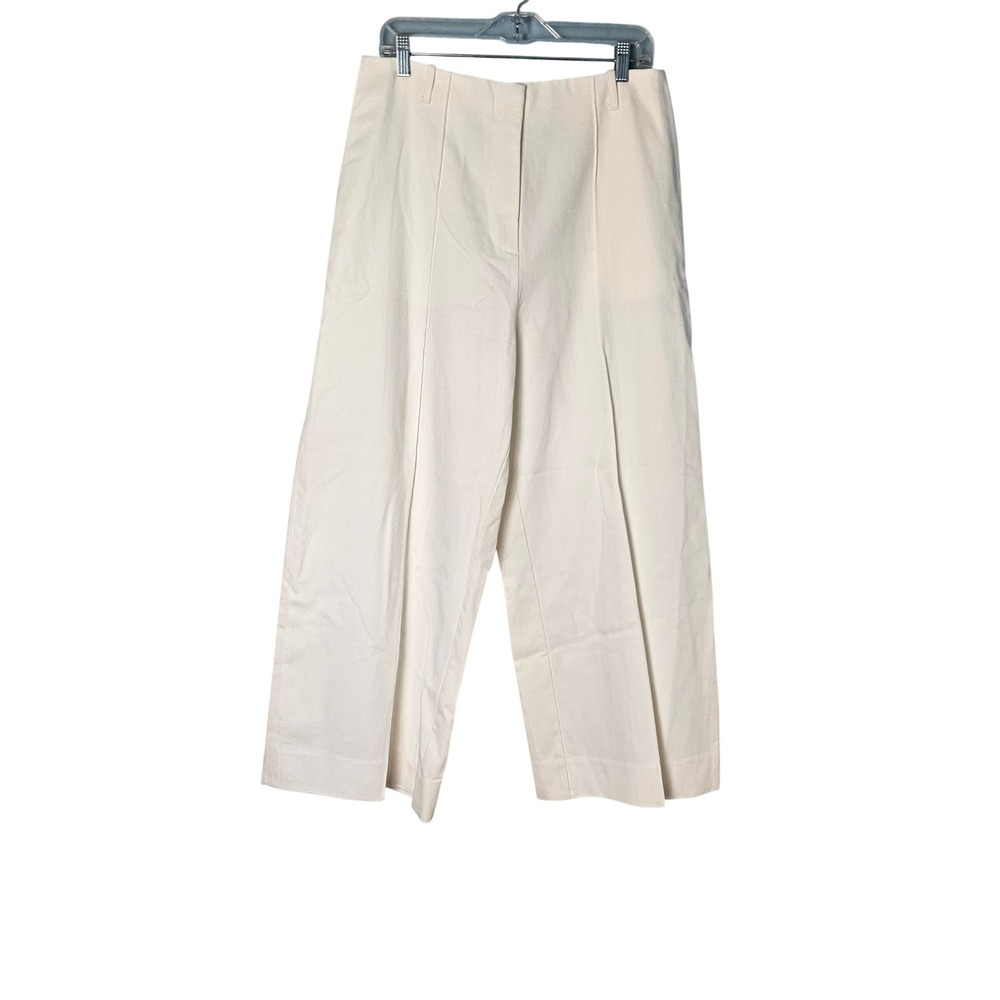 Zara Off White Wide Leg High Rise Pleated Jeans Womens Size 32